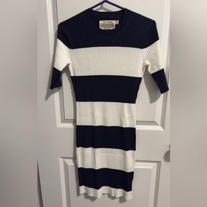 Tory Sport Tech Knit Ribbed Navy and White Striped Dress. Size Small.